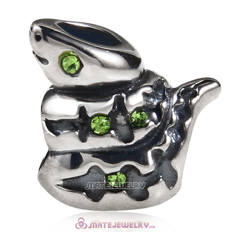 Snake Charm 925 Sterling Silver with Peridot Crystal  