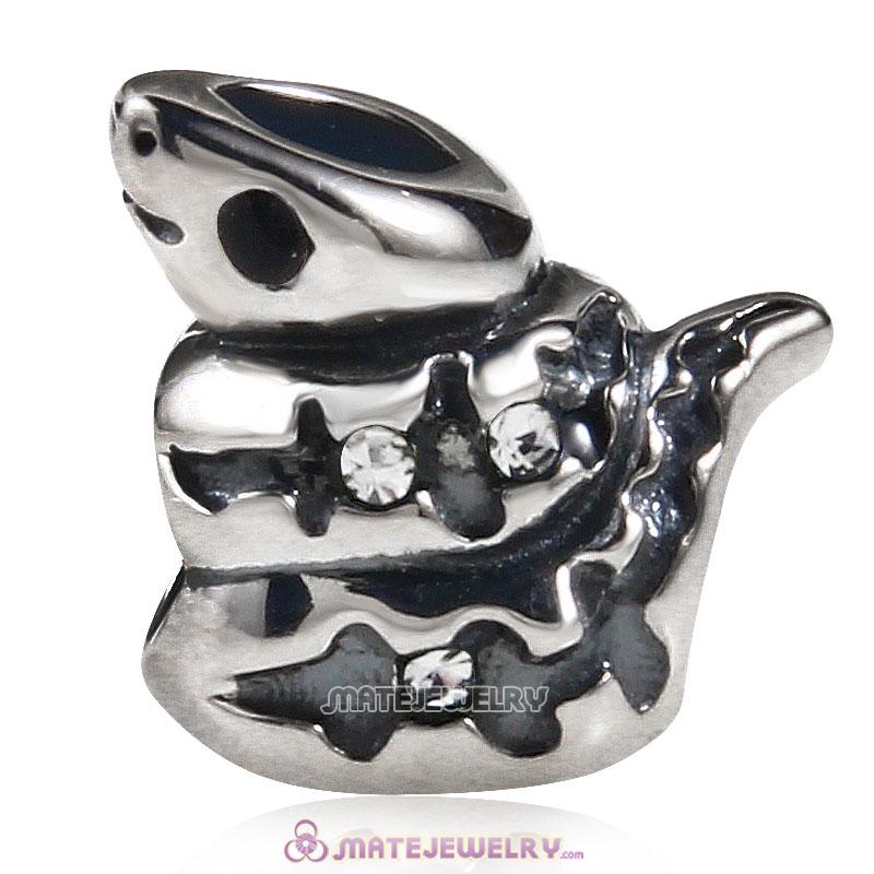 Snake Charm 925 Sterling Silver with Jet Crystal  