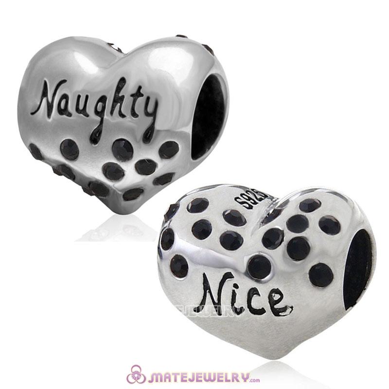 Nice or Naughty Heart 925 Sterling Silver with Jet Crystal Charm