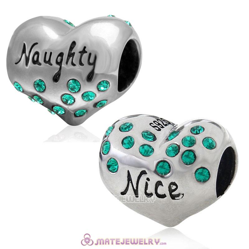 Nice or Naughty Heart 925 Sterling Silver with Emerald Crystal Charm