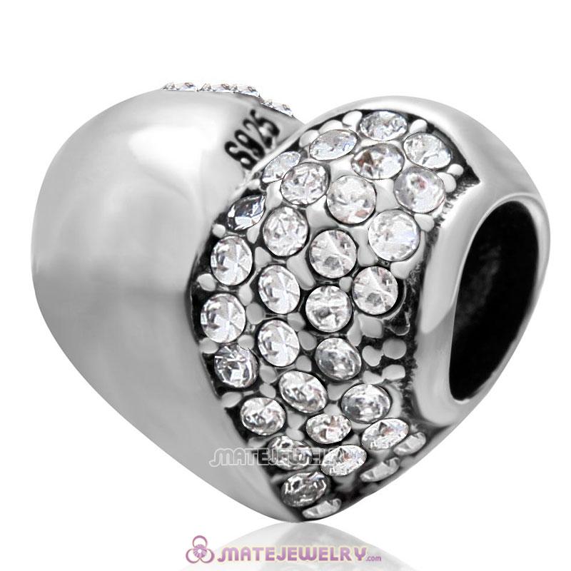 Clear Sparkly Crystal 925 Sterling Silver Heart Bead 
