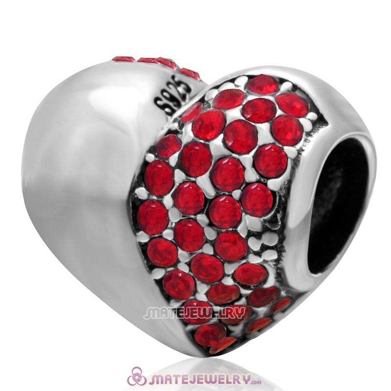 Lt Siam Sparkly Crystal 925 Sterling Silver Heart Bead 