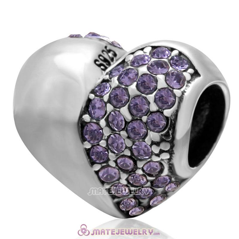 Tanzanite Sparkly Crystal 925 Sterling Silver Heart Bead 
