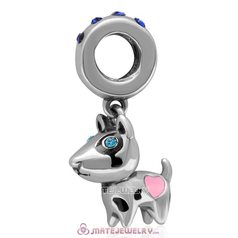 Lovely Doggie Dangle Bead 925 Sterling Silver with Sapphire Australian Crystal