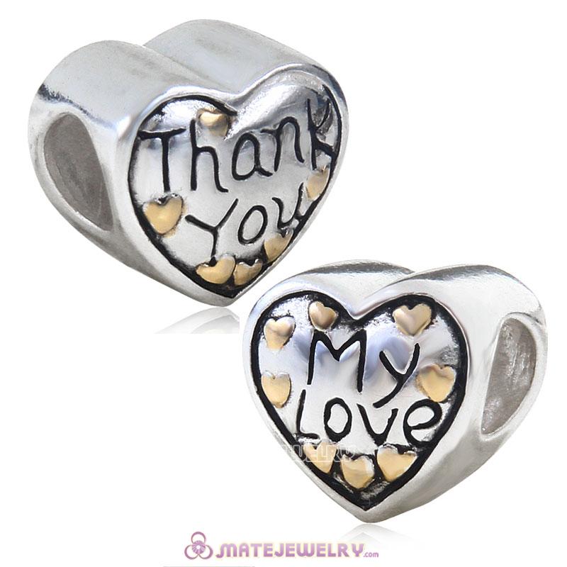 Thank You My Love 925 Sterling Silver Gold Plated Bead
