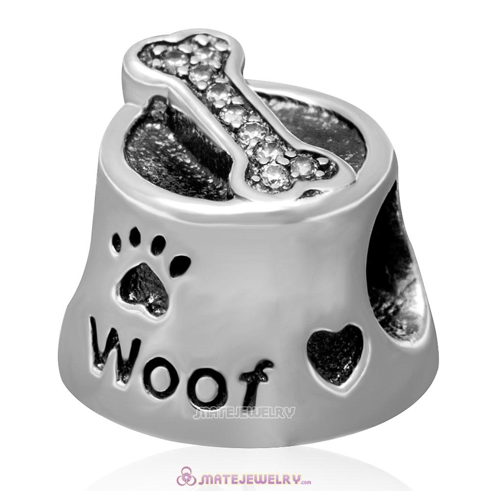 Woof with Clear CZ Charm 925 Sterling Silver Bead 