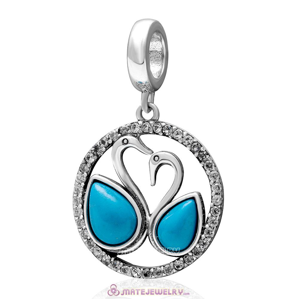 Elegance Swan Natural Turquoise 925 Sterling Silver Pendant Bead 