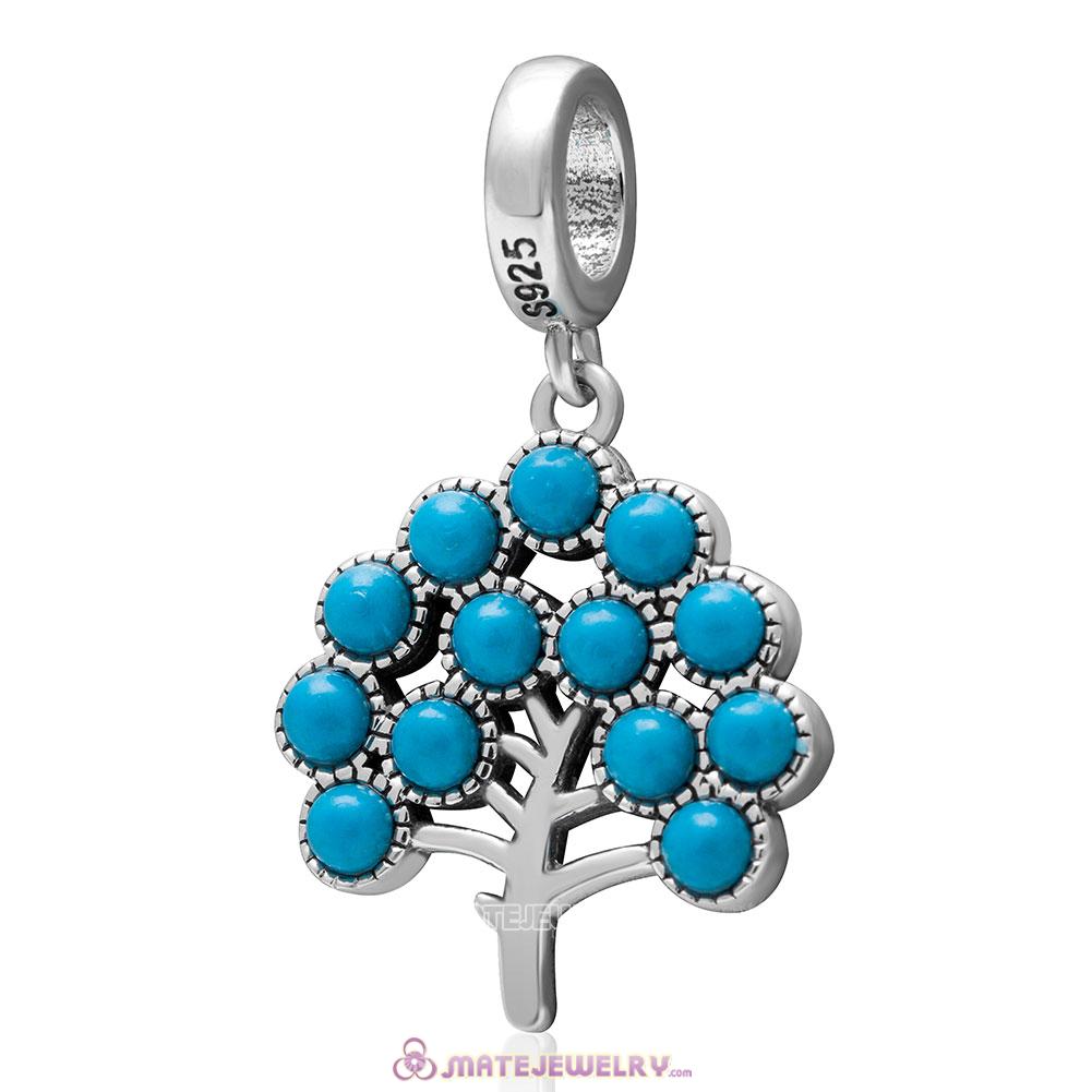 Family Tree Charm 925 Sterling Silver Pendant Natural Turquoise Bead 