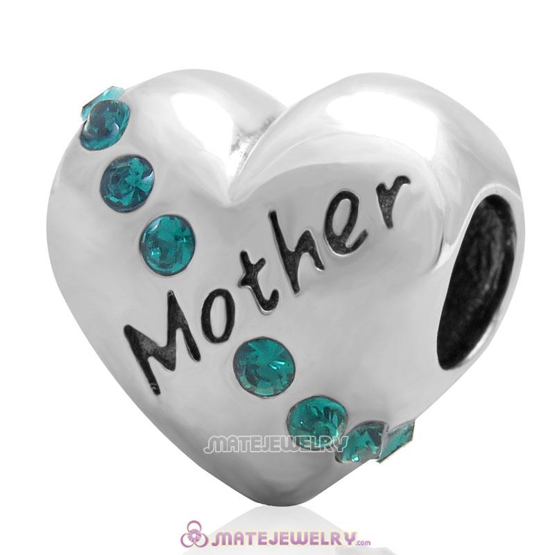Emerald Crystal Mother Heart Love Bead 925 Sterling Silver 
