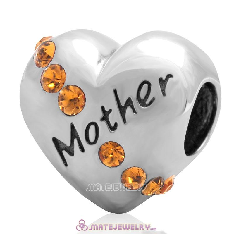Topaz Crystal Mother Heart Love Bead 925 Sterling Silver 