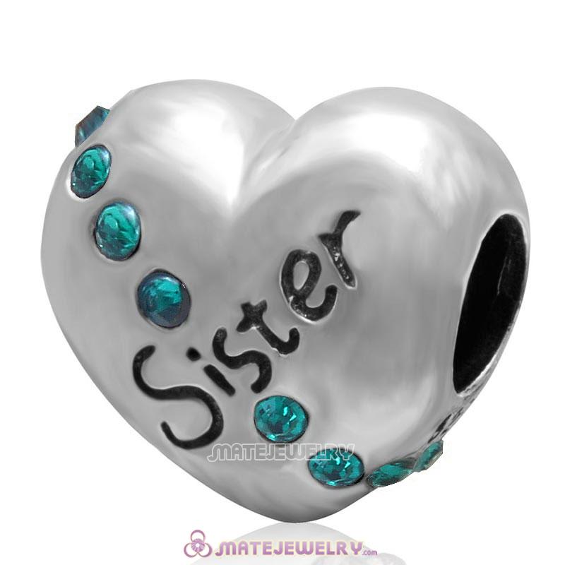 Emerald Crystal Sister 925 Sterling Silver Love Heart Bead