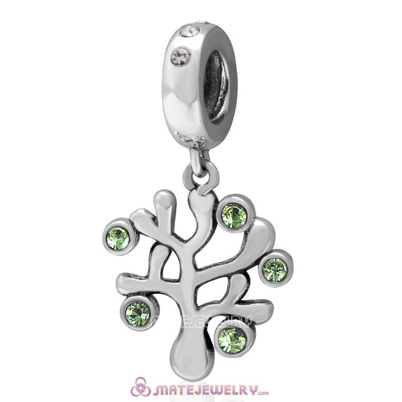 Family Tree Dangle 925 Sterling Silver with Peridot Australian Crystals Charm 