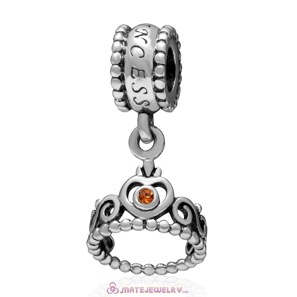 European Sterling My Princess Dangle With Smoked Topaz Austrian Crystal