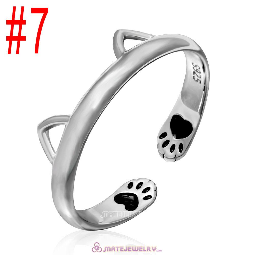 Cute Cat Paw Design 925 Sterling Silver Open Adjustable Rings