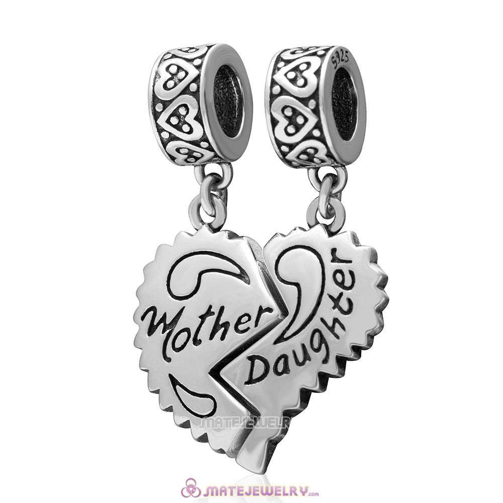 Dangle 925 Sterling Silver Mother Daughter Separate Heart Charm 