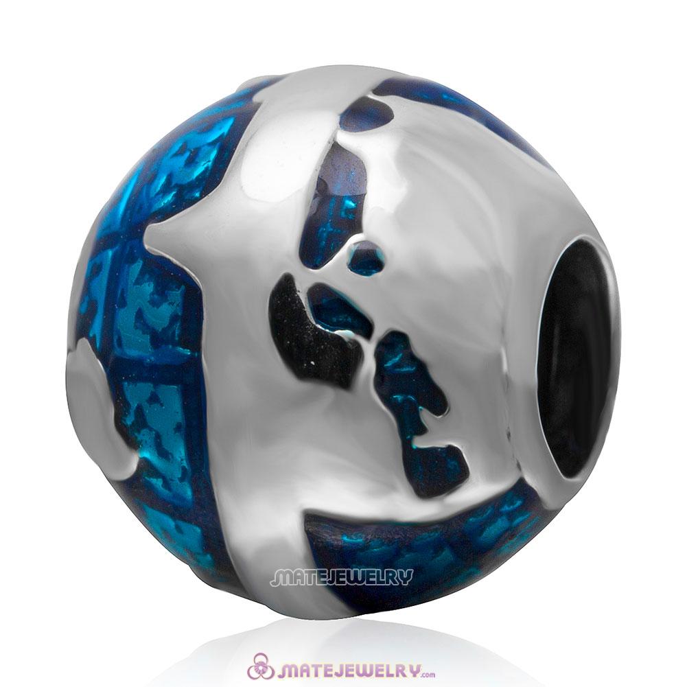 Blue Earth Charm 925 Sterling Silver with Enamel Bead