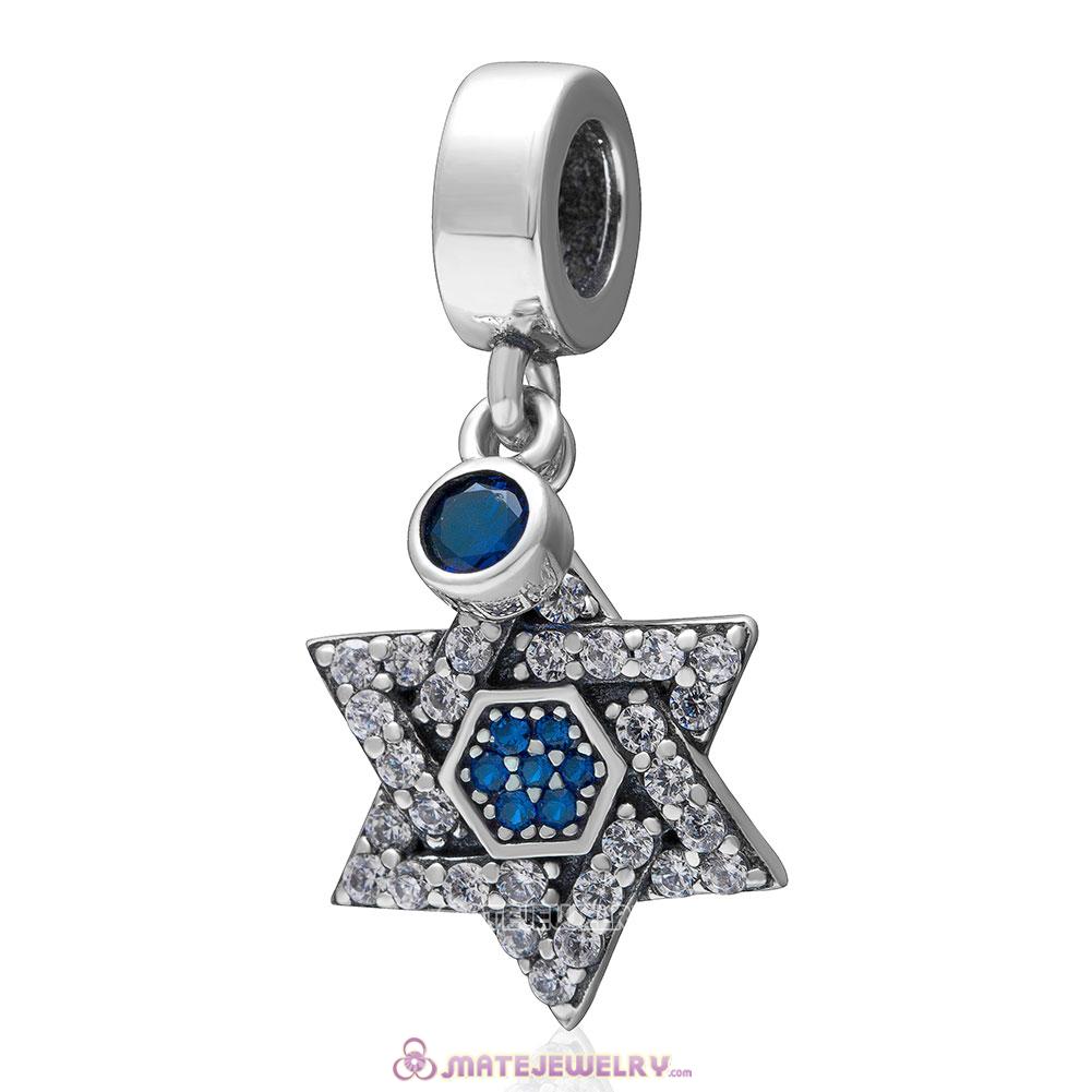 Dangle Star 925 Sterling Silver Clear and Blue Cz Charm
