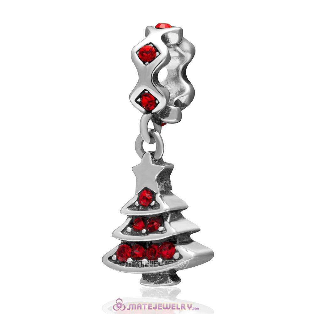 Christmas Tree Charm 925 Sterling Silver Dangle Bead with Lt Siam Crystal
