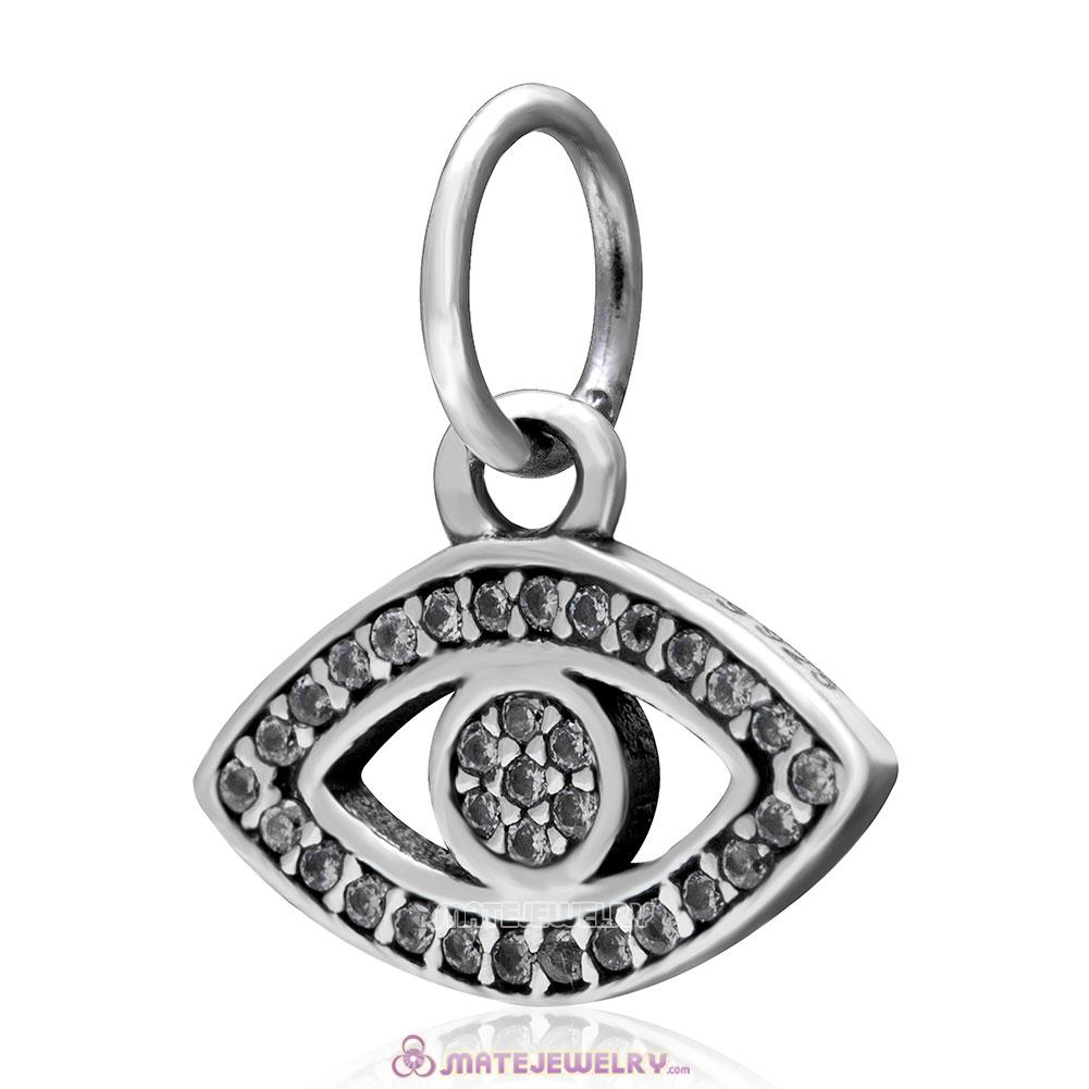 Symbol of Insight Charm 925 Sterling Silver Dangle Evil Eye Bead with Clear Stone