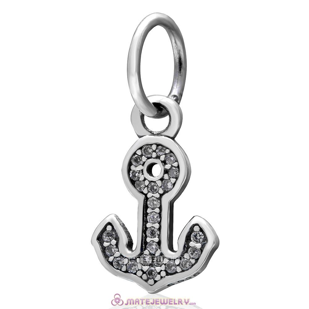 Symbol of Stability Charm 925 Sterling Silver Dangle Anchor Bead with Clear Stone