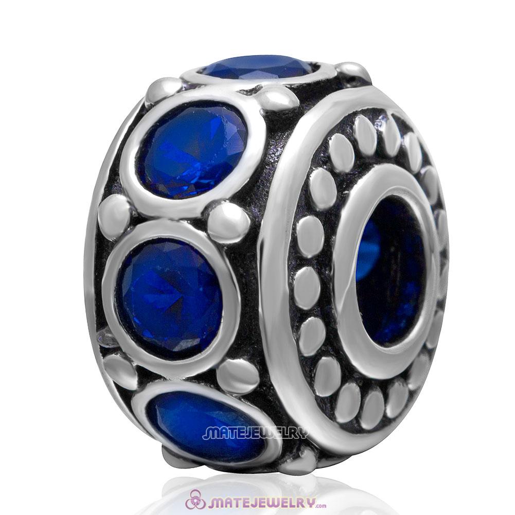 Blue Cz Spacer 925 Sterling Silver European Bead with Stone 
