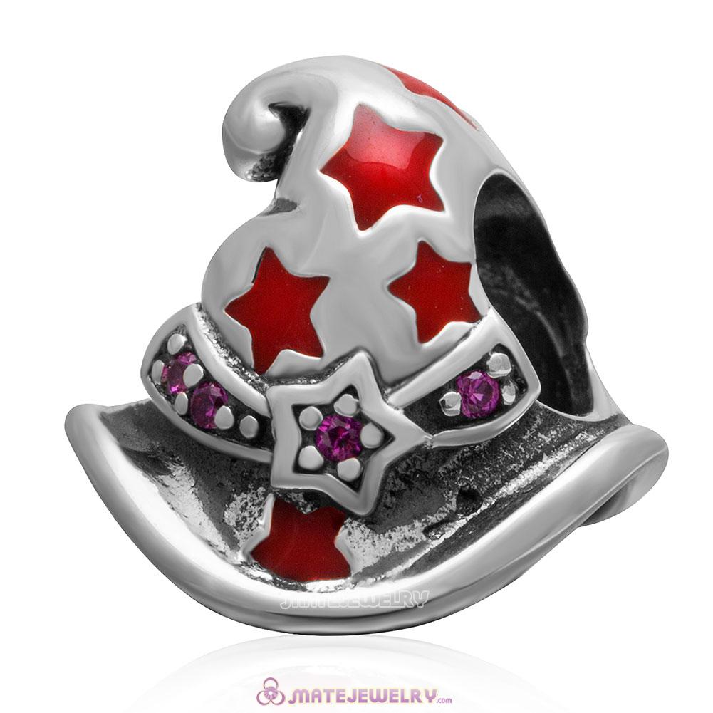 Magic or Witch Hat 925 Sterling Silver Enamel Bead with Stone 