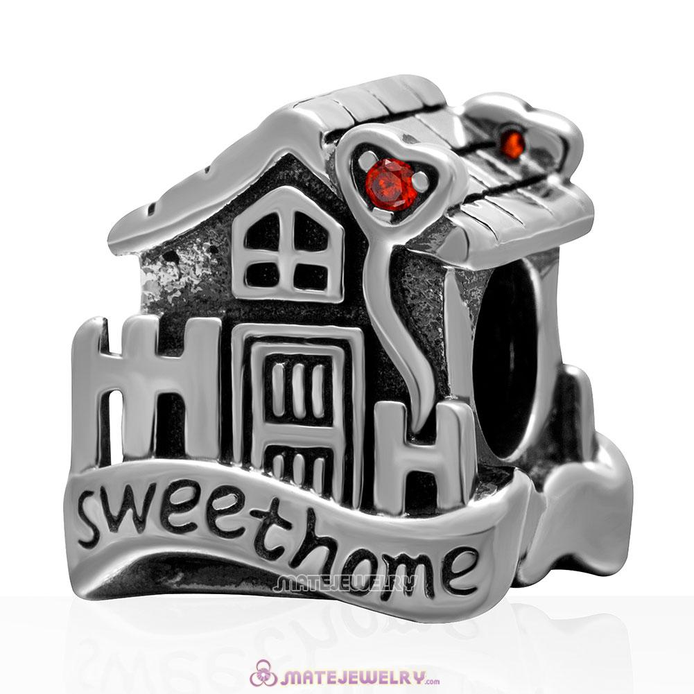 Sweet Home 925 Sterling Silver Charm Bead with Stone
