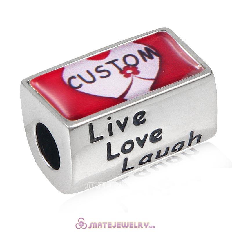 Custom Sterling Silver Live Love Laugh Rectangle Beads with DIY Photo European Style