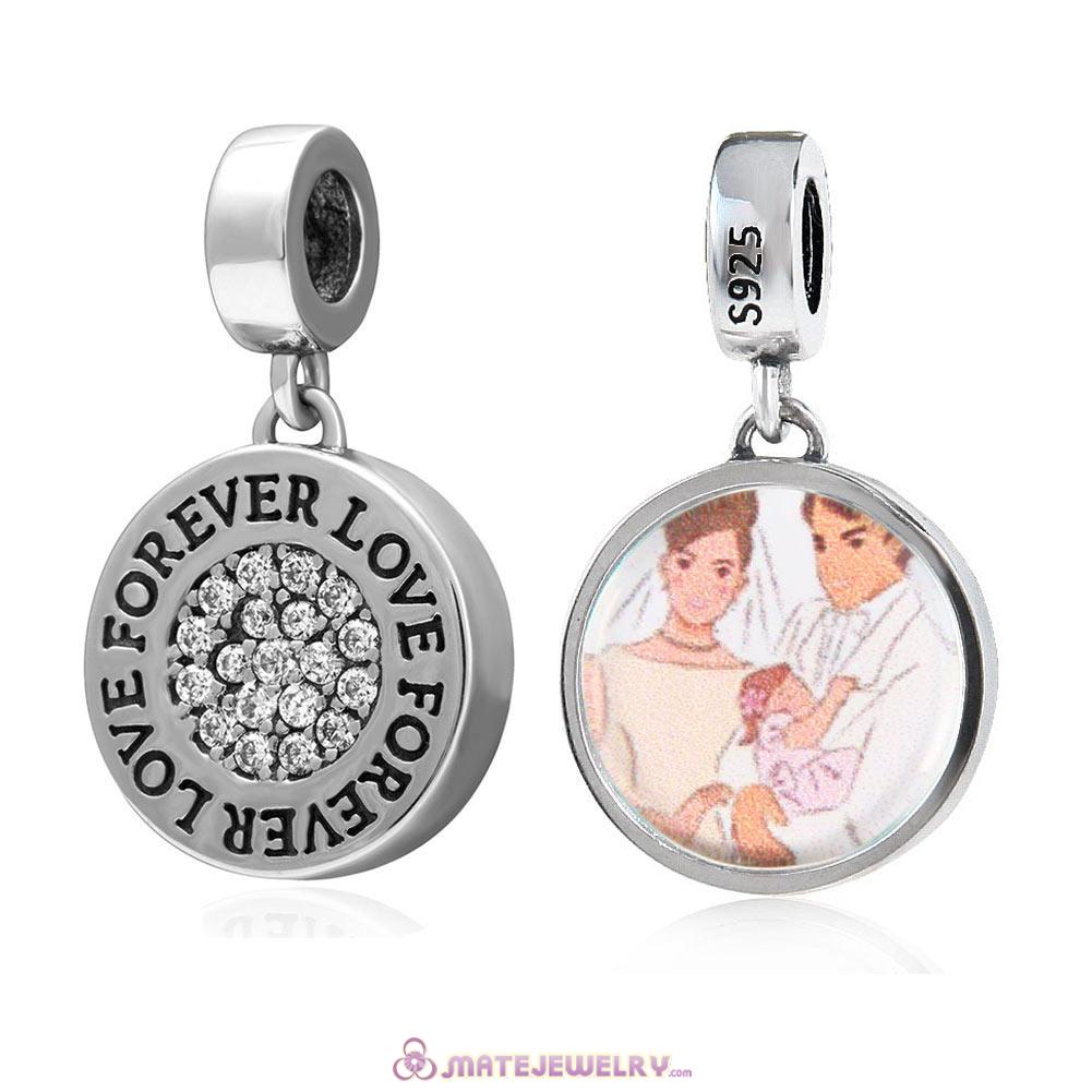 Sterling Silver Love Forever Personalized Happy Family Photo Charm with Clear CZ