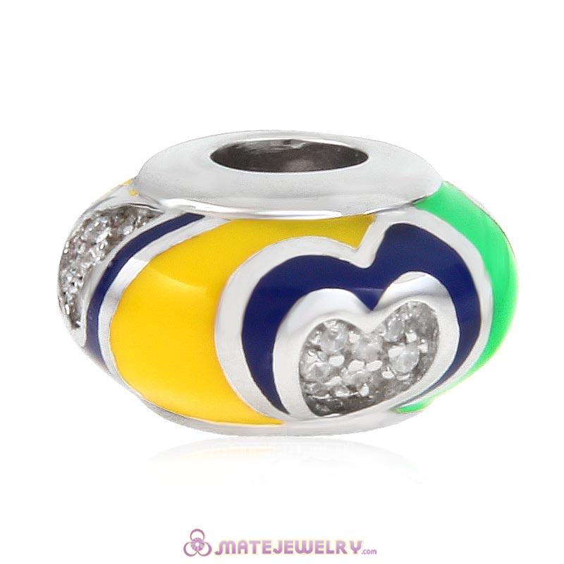 Love Charm Stone 925 Sterling Silver Bead with Colorful Enamel