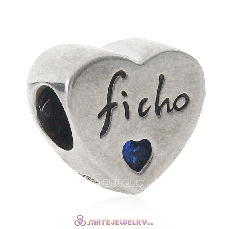 Ficho Love 925 Sterling Silver Blue CZ Charm Bead