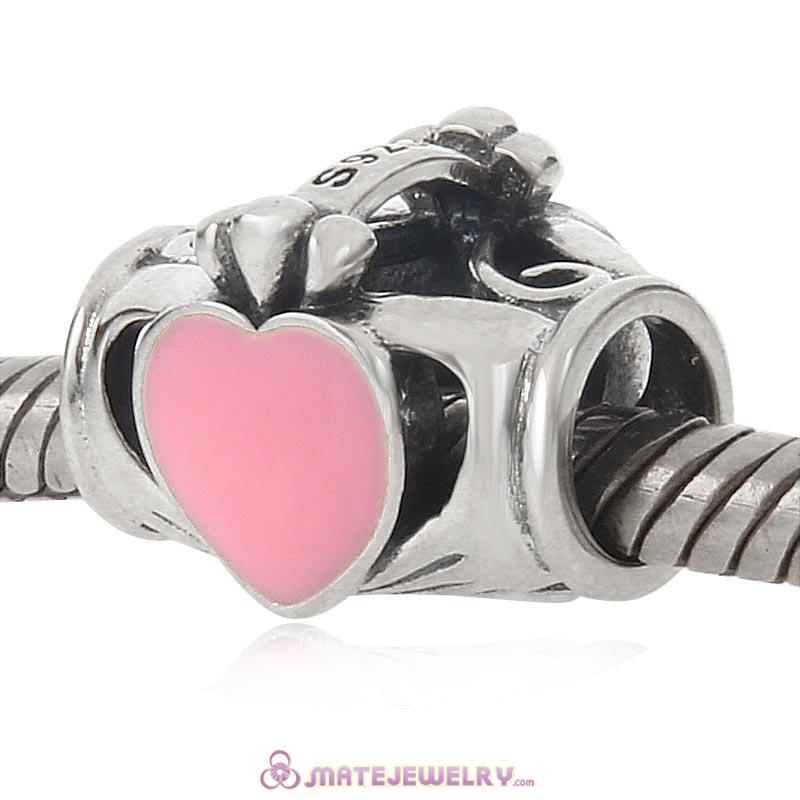 925 Sterling Silver Pink Love Charm Bead