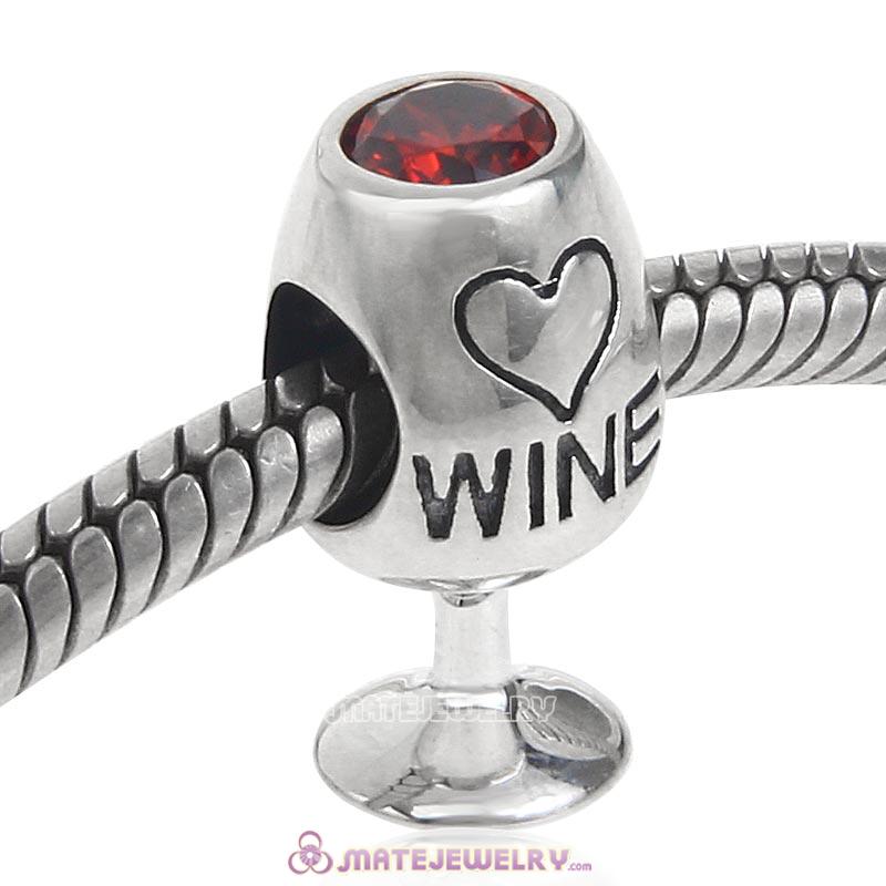 Wine Glass Love Charm 925 Sterling Silver Bead