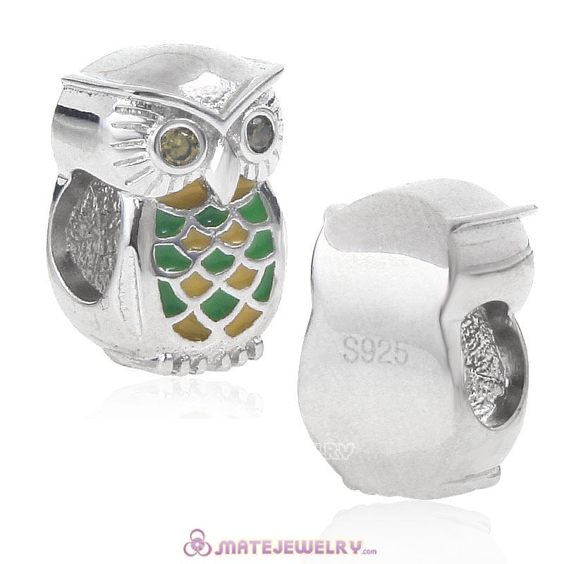 Jungle Owl Charm 925 Sterling Silver Bead