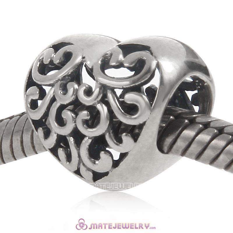 Filigree Heart Charm Antique 925 Sterling Silver Bead