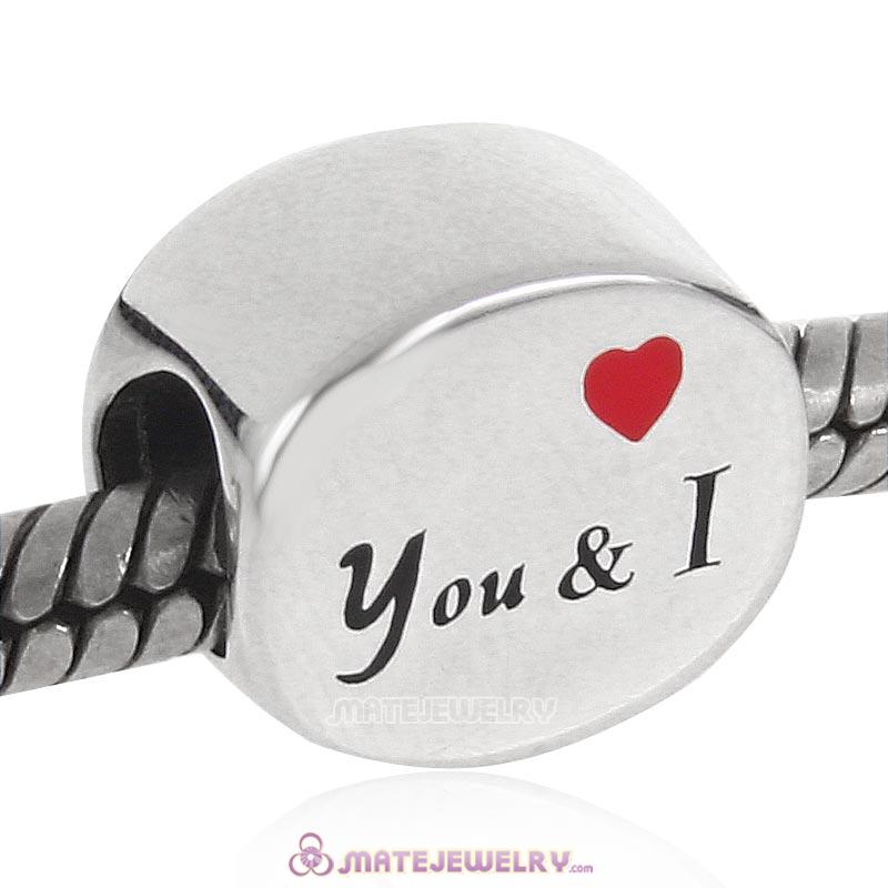 You and I Red Love Charm Shiny 925 Sterling Silver Bead