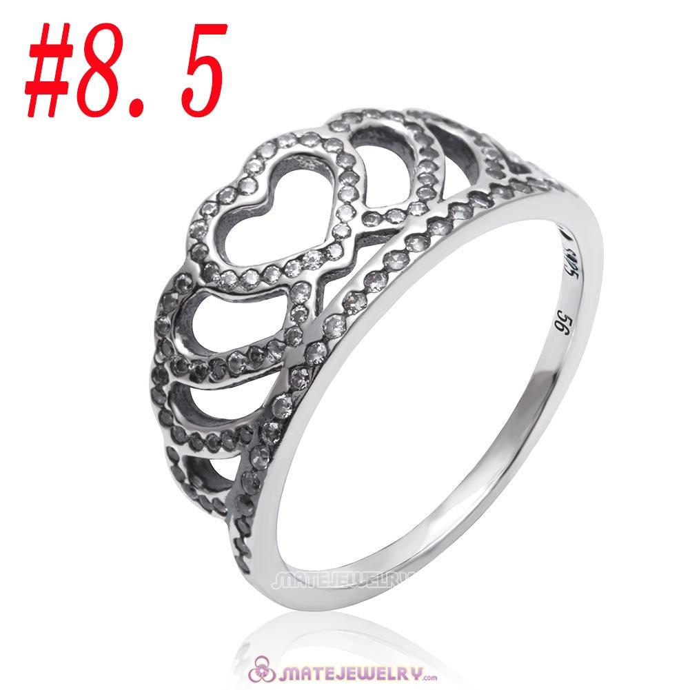 Hearts Tiara Ring Sterling Silver with Clear CZ