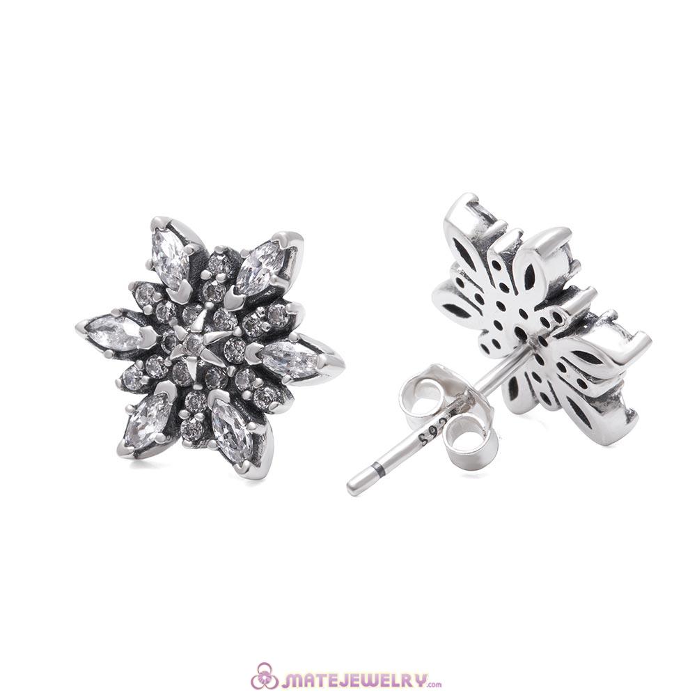 Snowflake Stud Earrings with Clear CZ Sterling Silver
