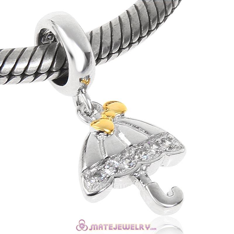 Gold Plated Bow Sterling Silver Umbrella Charms Beads