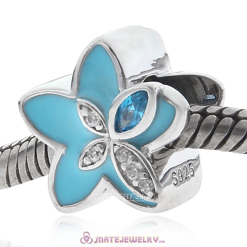 Blue Flower with CZ Sterling Silver Charms Beads