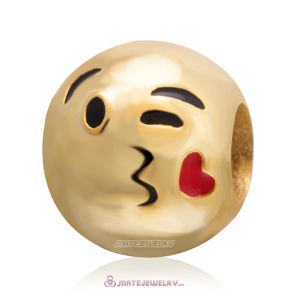 Gold Plated Emoji Kiss Love Sterling Silver European Style Face Beads