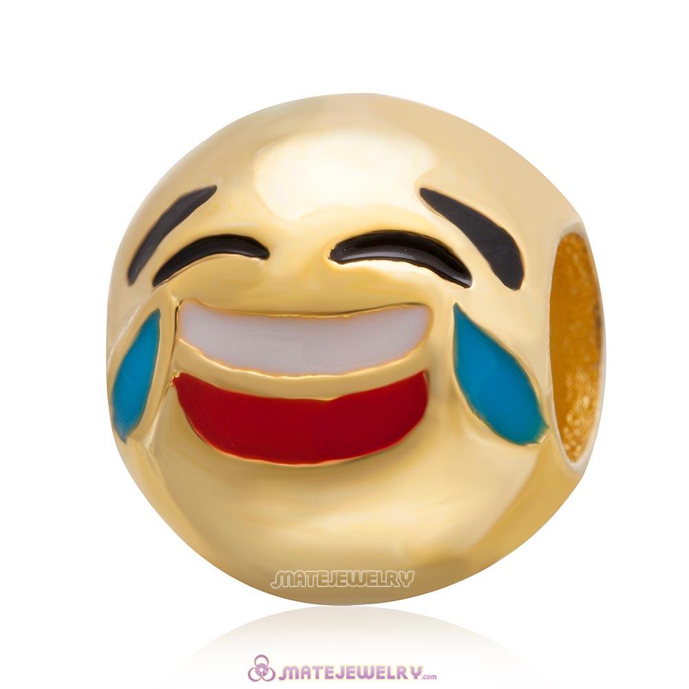 Gold Plated Emoji Cry Smile Sterling Silver European Style Face Beads