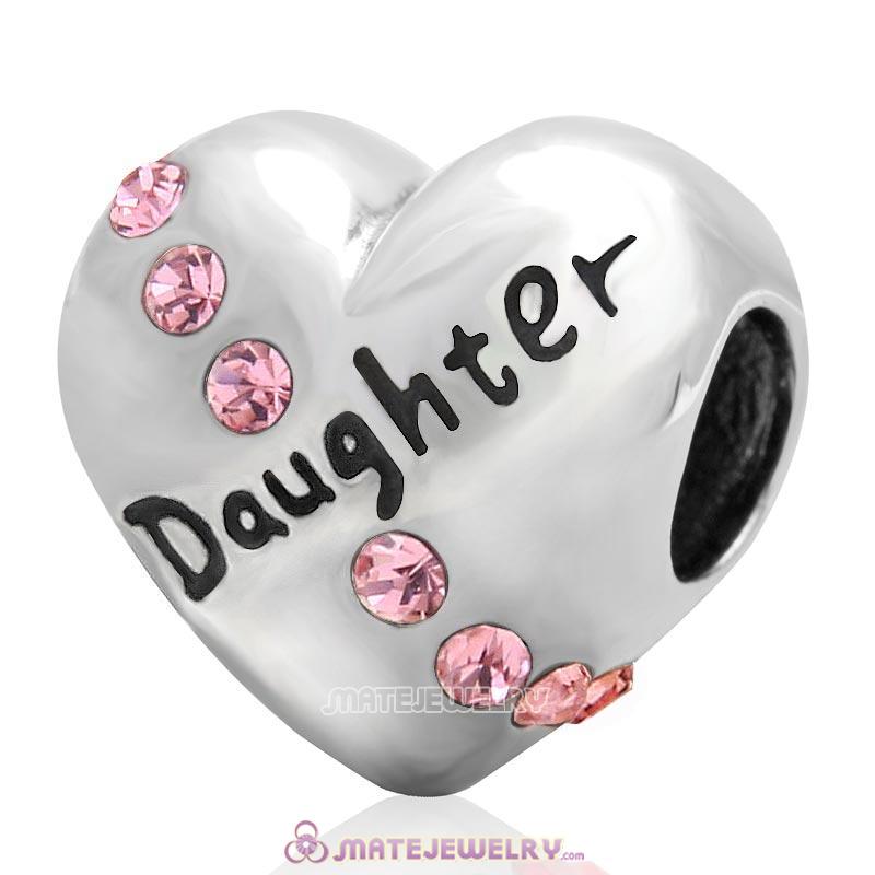 Pink Crystal Daughter Heart Love Bead