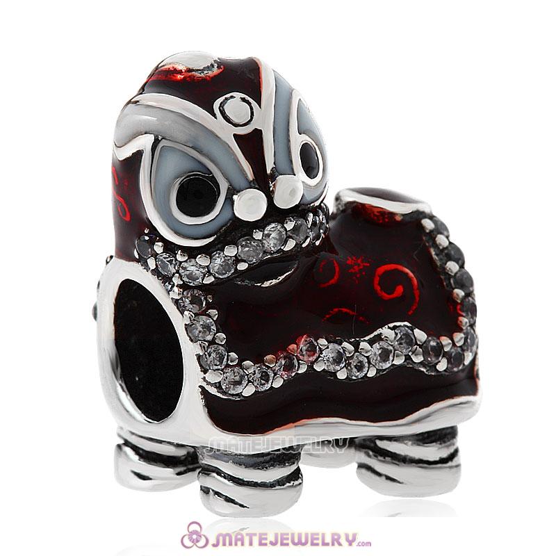 Red Enamel Dance Lion Charms