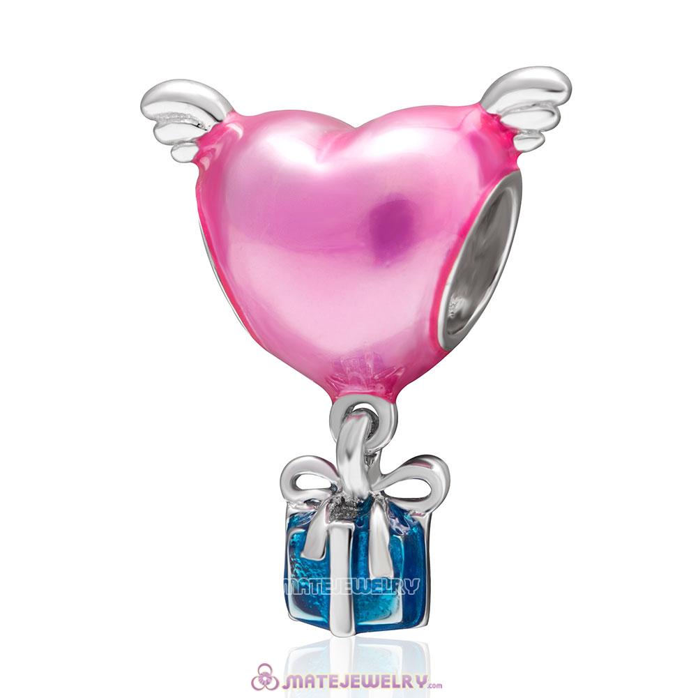 Heart with Wings Pink Enamel Charm
