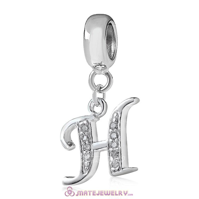 Sterling Silver Dangle Alphabet H Beads with White CZ Stone
