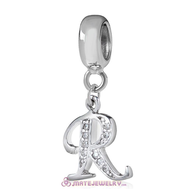 Sterling Silver Dangle Alphabet R Beads with White CZ Stone