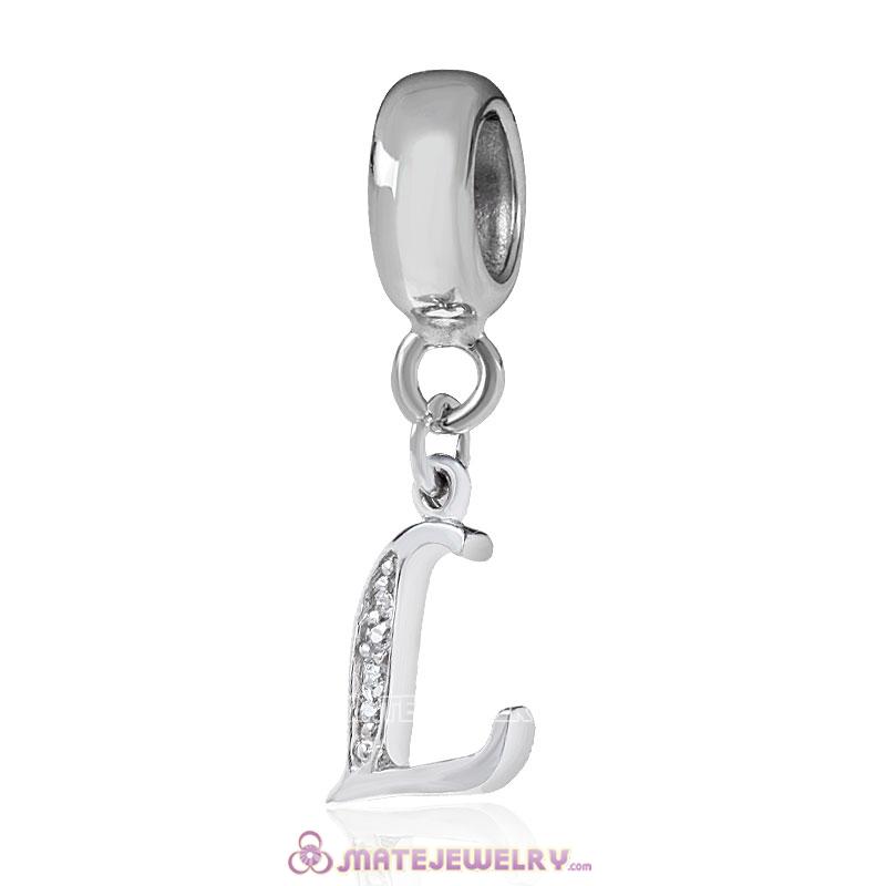 Sterling Silver Dangle Alphabet L Beads with White CZ Stone