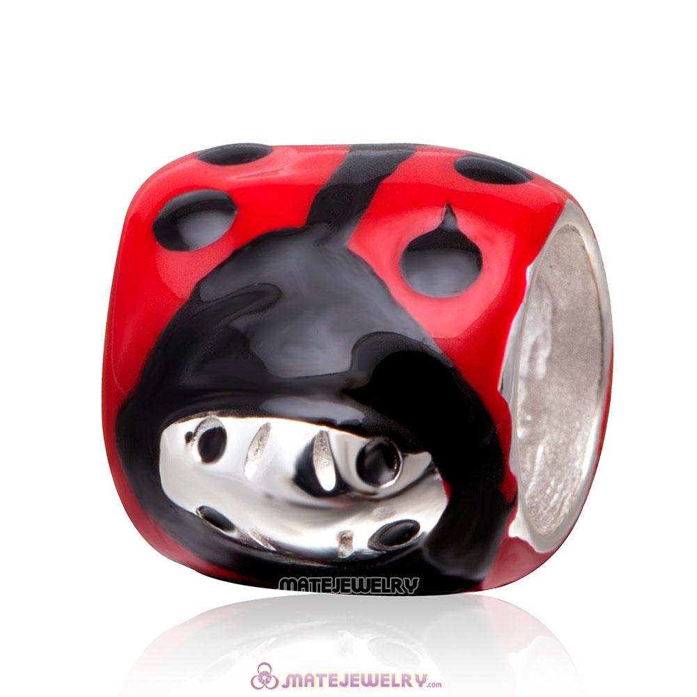 Red Enamel Ladybug Charms Beads