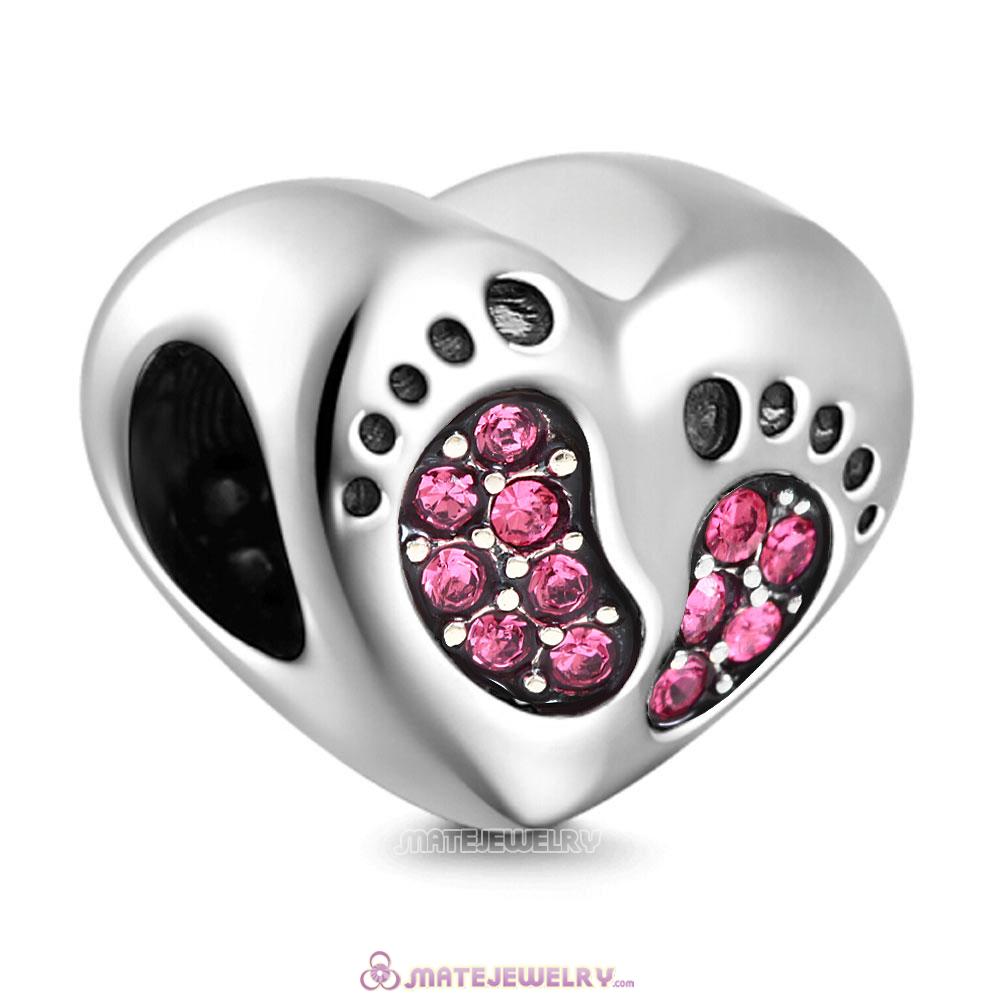Rose Crystal Baby Footprint Heart Charms Beads